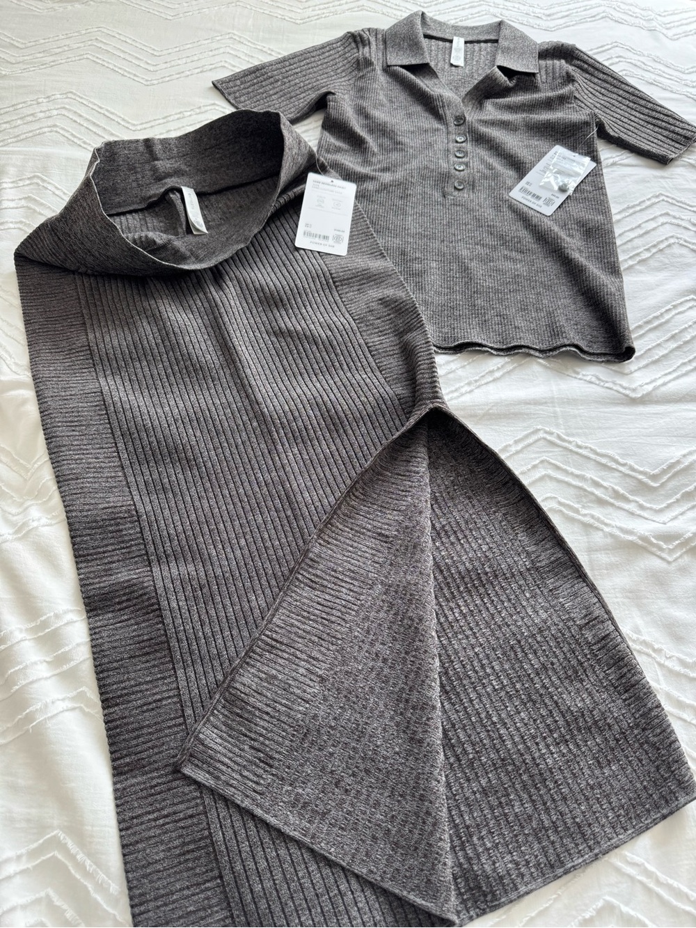 Athleta Ribbed Maxi Skirt and Matching Top in Charcoal